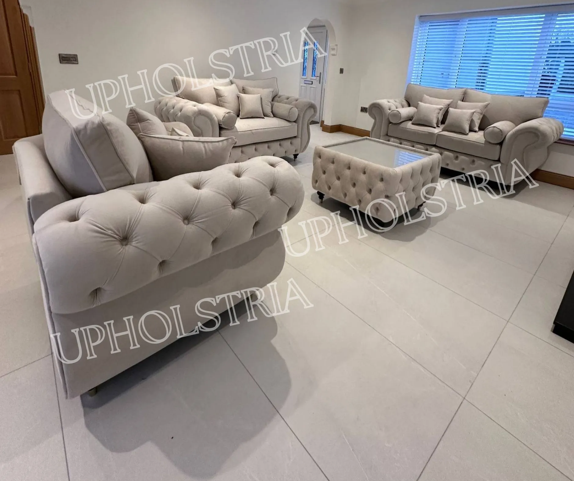 Beige Tufted Chesterfield Sofa - Image 2