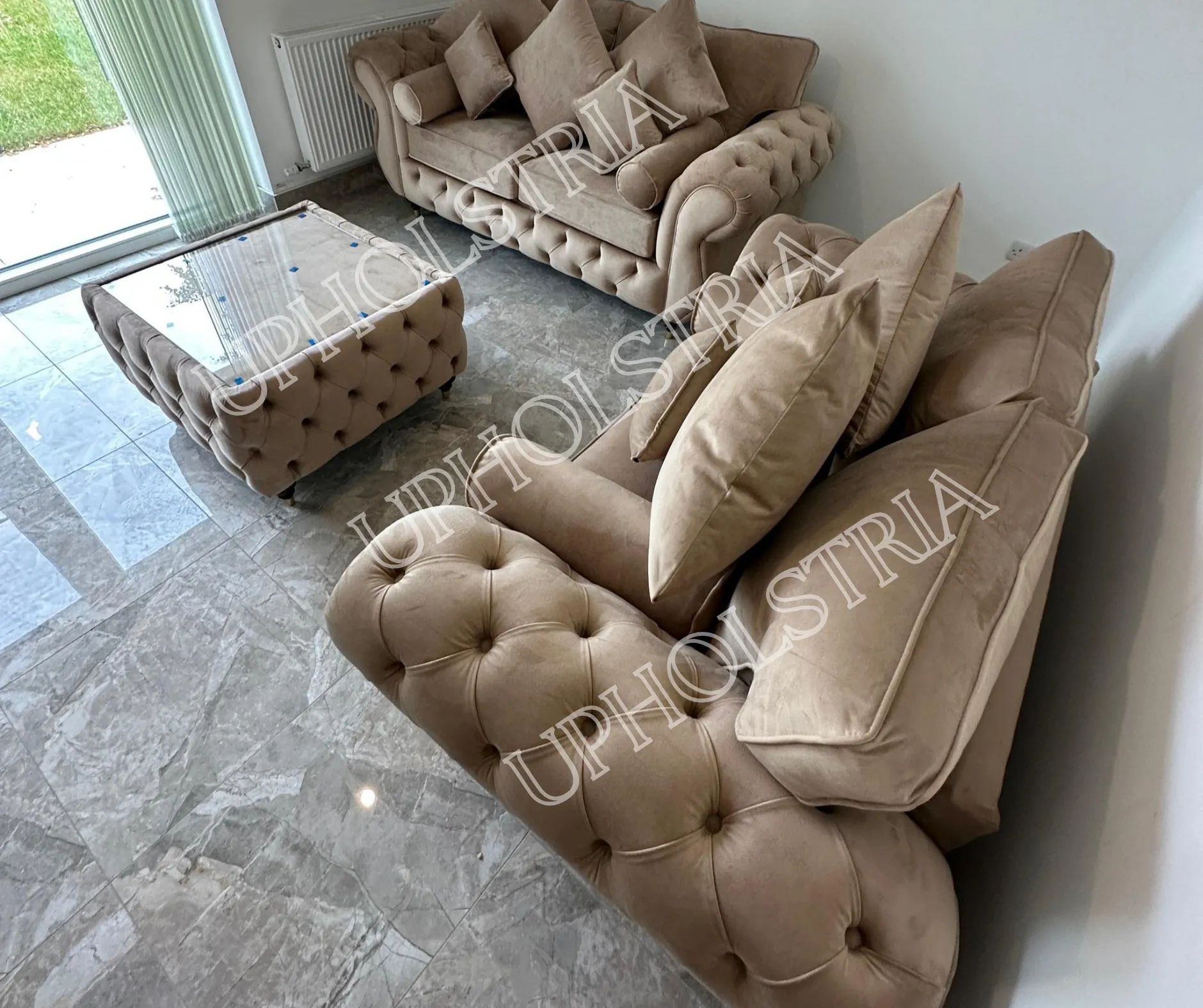 Beige Tufted Chesterfield Sofa - Image 3